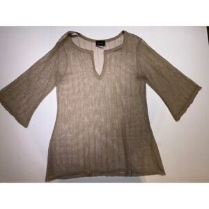 Jordan Taylor Collection Mesh Sequin Tunic Top Gold Taupe Bell Sleeve SQ-538 L
